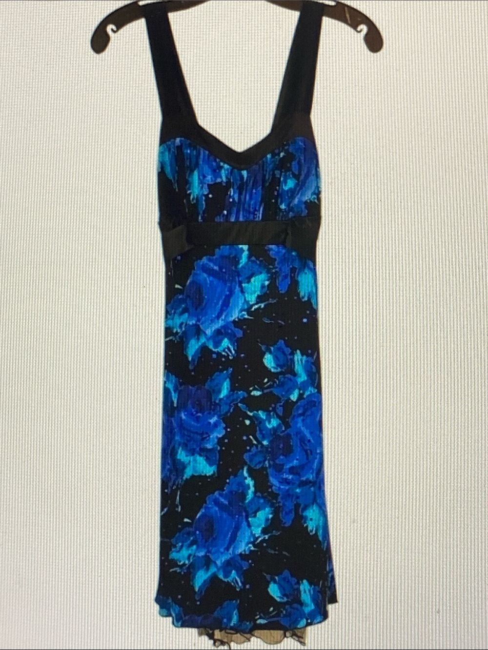 Sequin Hearts Black Midi Dress with Blue Floral Print